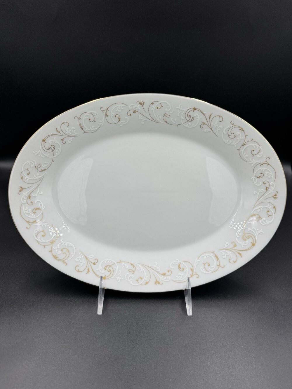 Noritake Duetto 6610 Oval Serving Platter 12” Gold Scroll Japan Vintage